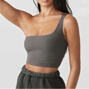 Joah Brown Charcoal Asymmetrical Crop Top